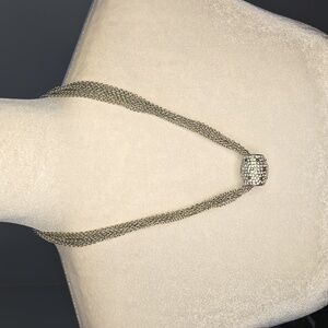 Chico's Silvertone 19-23" Multi-Strand Necklace with Rhinestone Encrusted Barrel